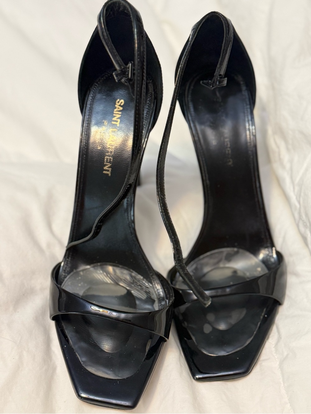 Saint Laurent Black Patent Leather Open-Toe Slingbacks
